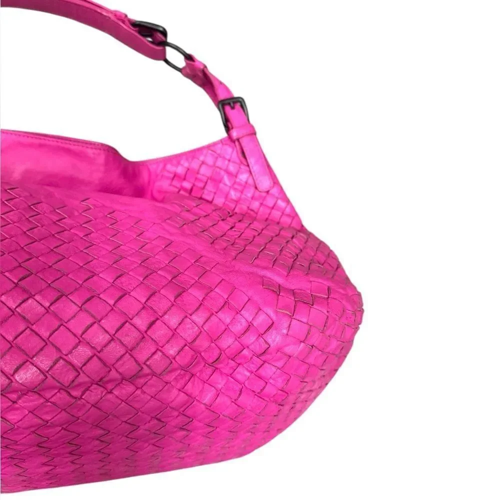 Bottega Veneta Barbie Pink Intreciatto Woven Parachute Leather Shoulder Hobo Bag